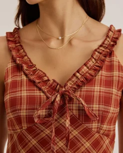 Red Plaid V Neck Slip Maxi Dress