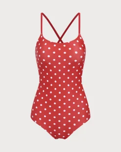 Red Polka Dot Backless One-Piece Swimsuit
