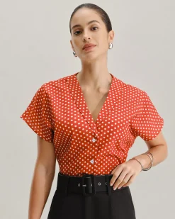 Red Polka Dot Button Blouse