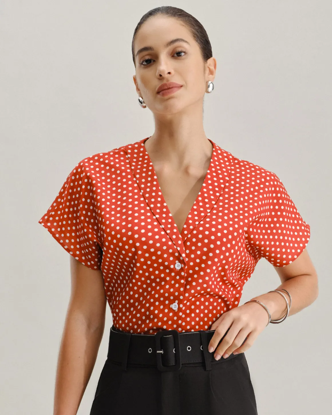Red Polka Dot Button Blouse