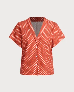 Red Polka Dot Button Blouse