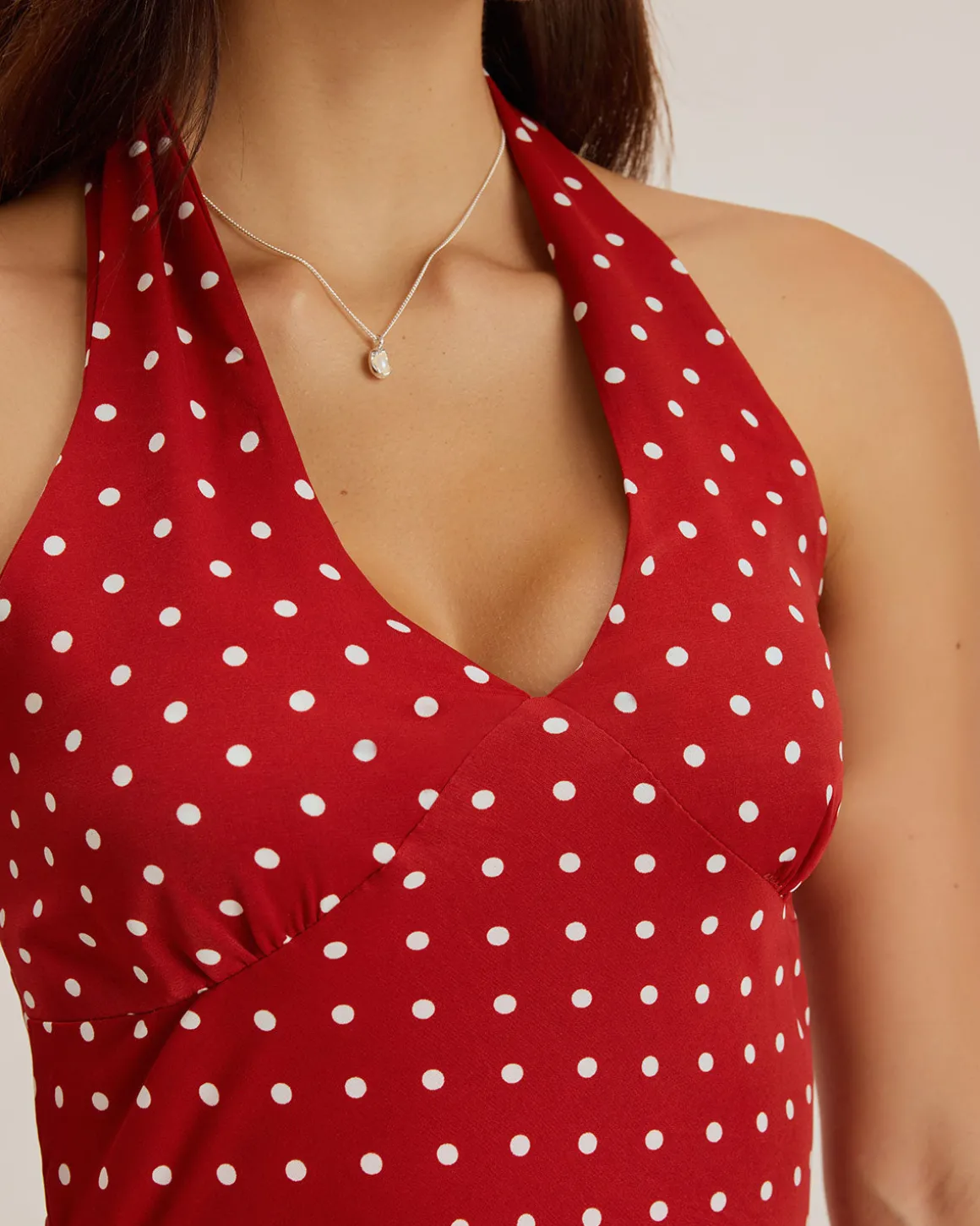 Red Polka Dot Halter Maxi Dress
