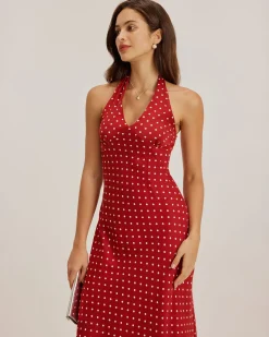 Red Polka Dot Halter Maxi Dress