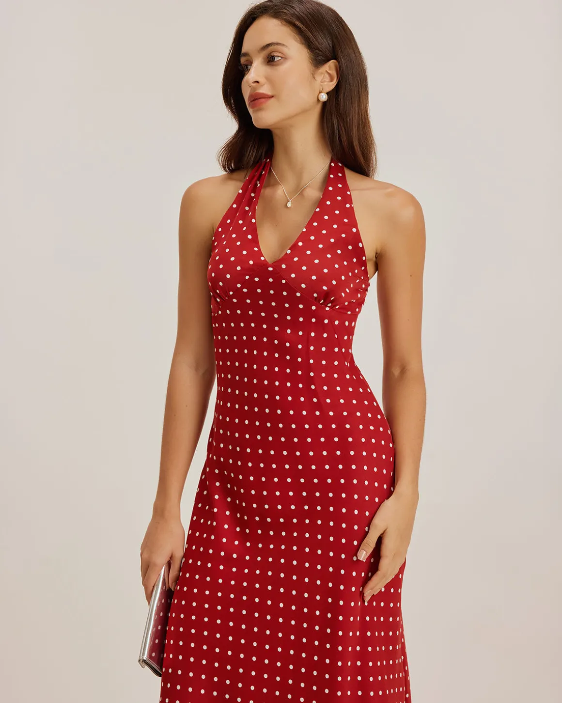 Red Polka Dot Halter Maxi Dress
