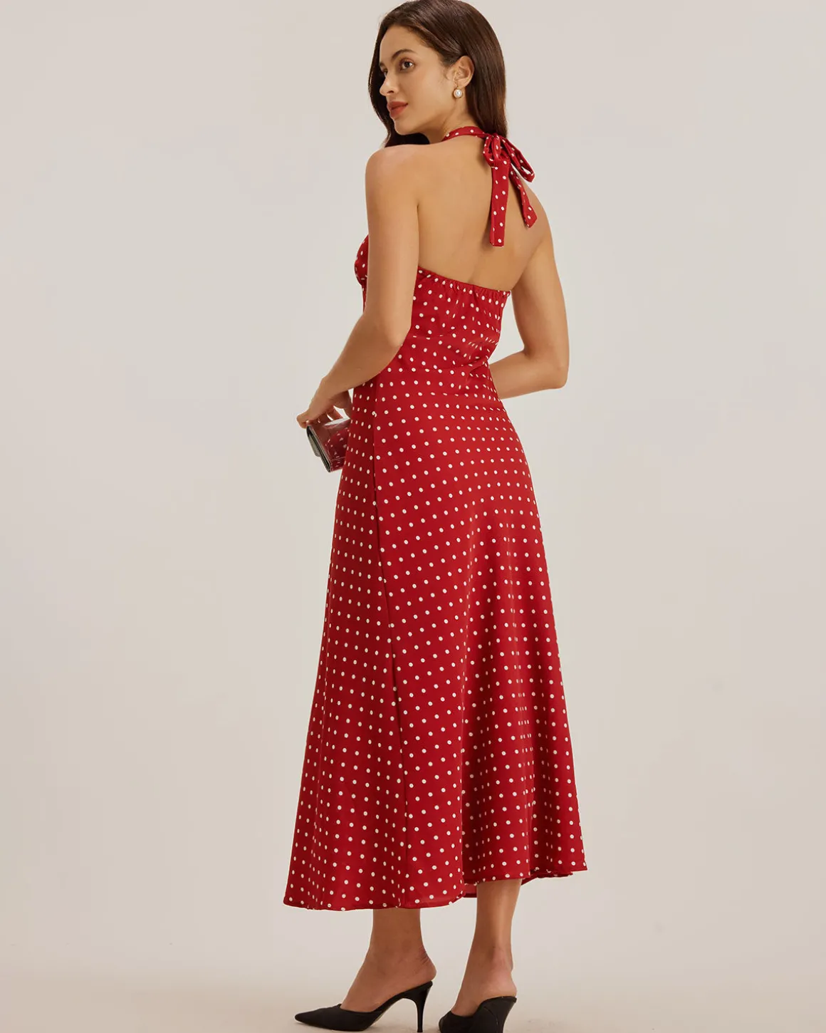 Red Polka Dot Halter Maxi Dress