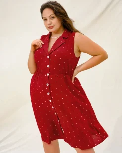 Red Polka Dot Plus Size Button Midi Dress