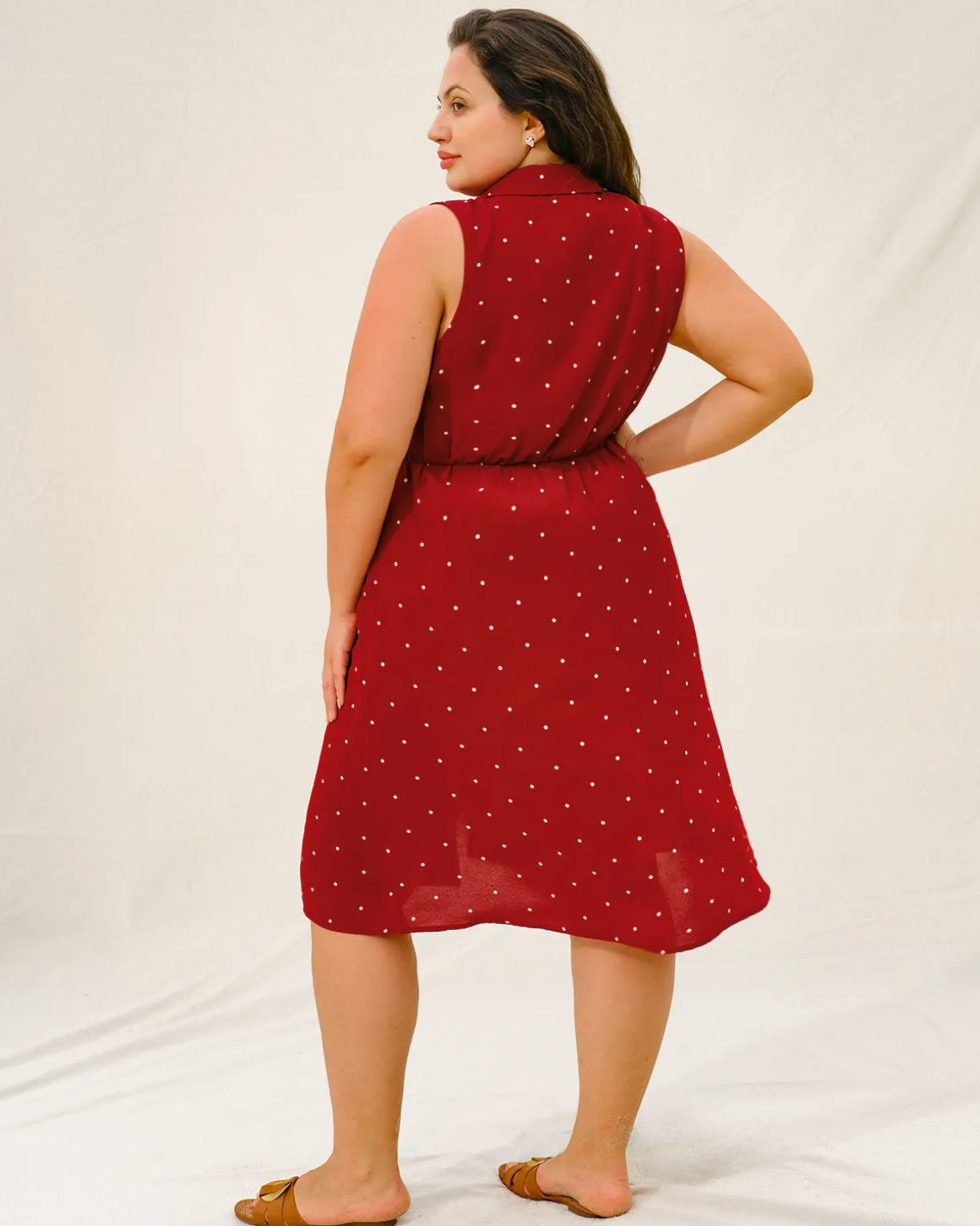 Red Polka Dot Plus Size Button Midi Dress