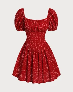 Red Polka Dot Square Neck Mini Dress