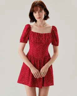 Red Polka Dot Square Neck Mini Dress