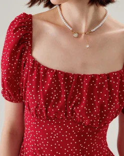 Red Polka Dot Square Neck Mini Dress