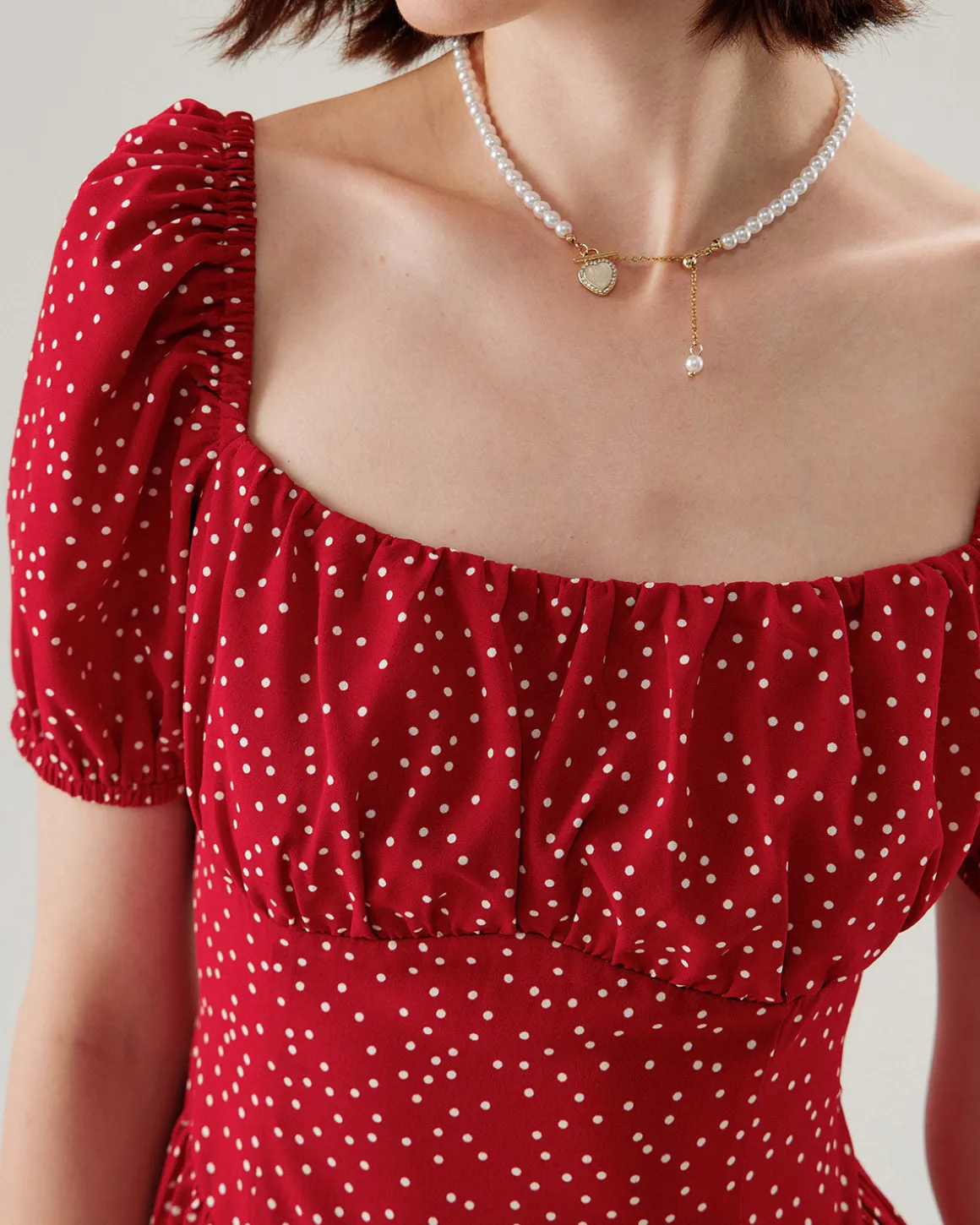 Red Polka Dot Square Neck Mini Dress
