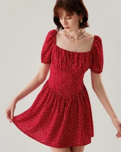 Red Polka Dot Square Neck Mini Dress