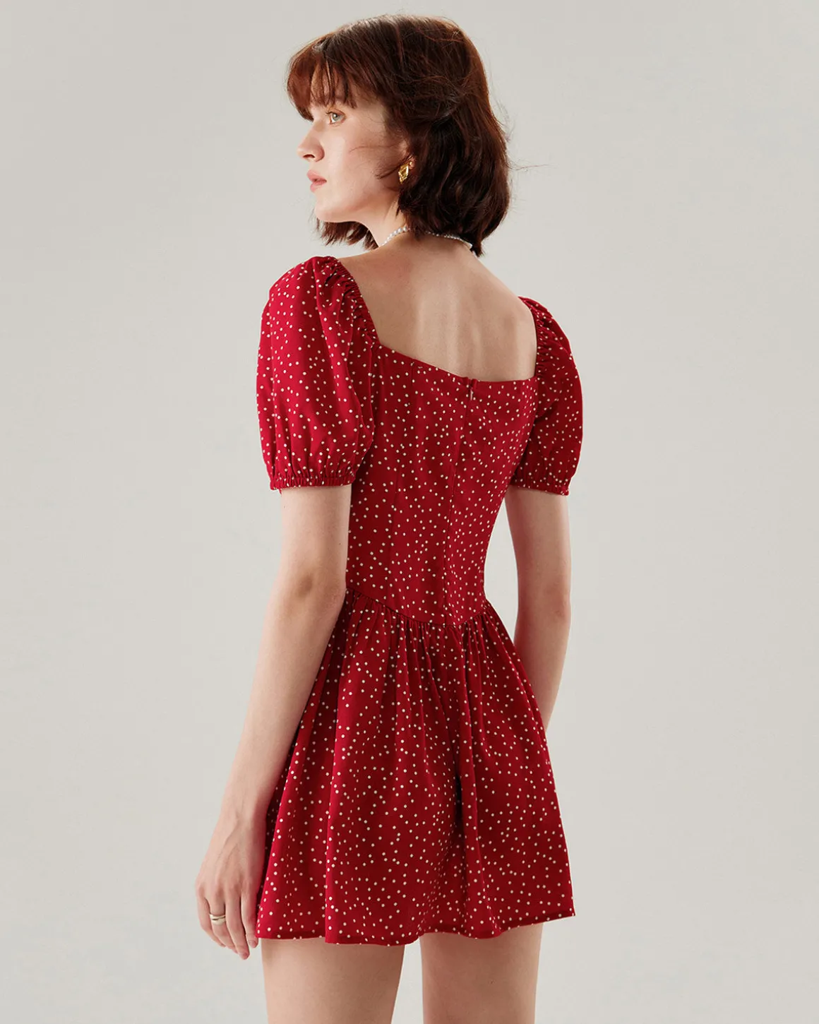Red Polka Dot Square Neck Mini Dress