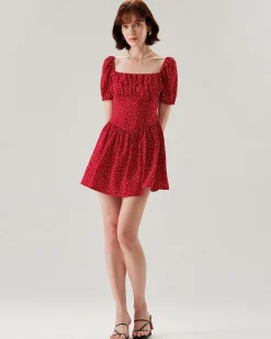 Red Polka Dot Square Neck Mini Dress