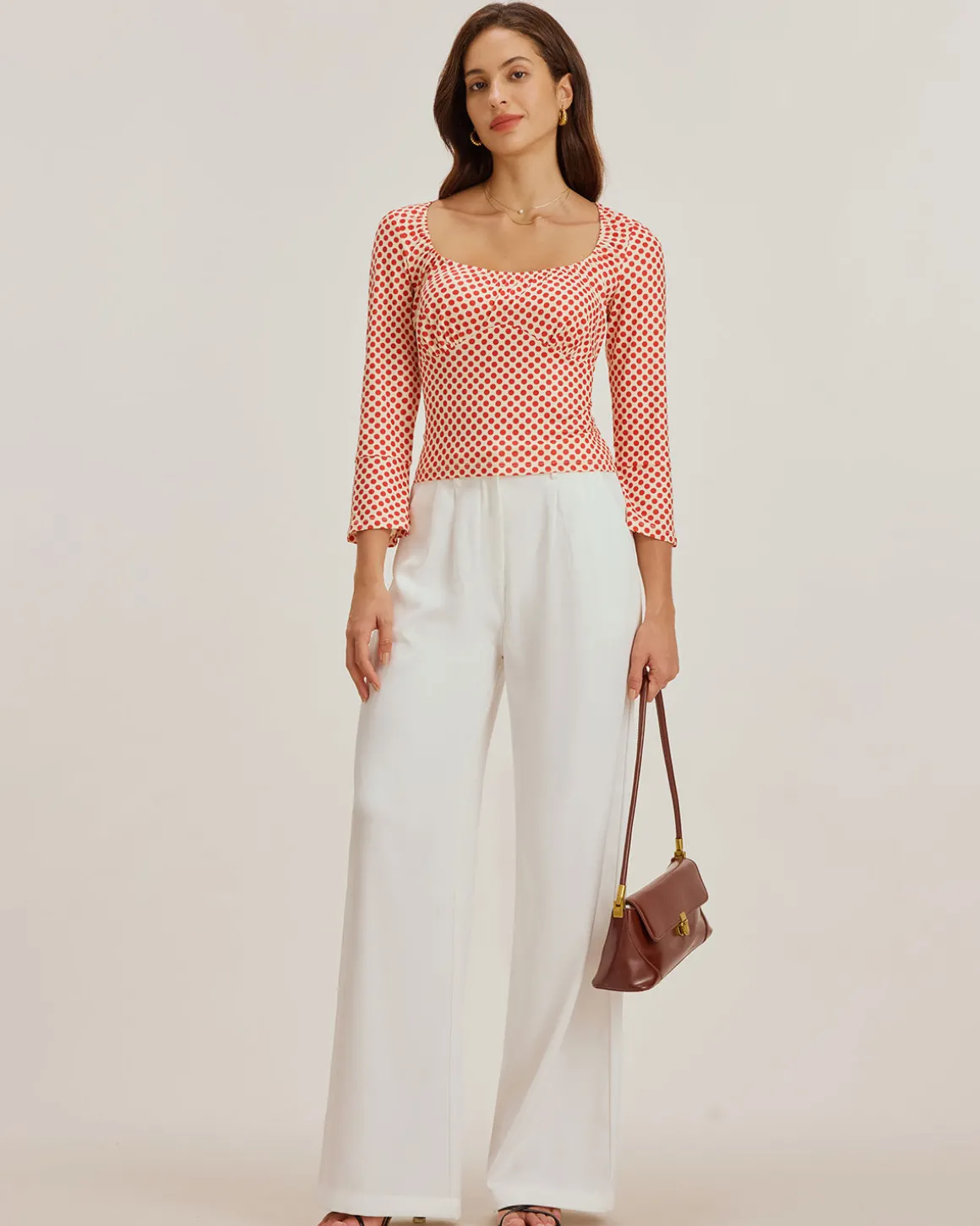 Red Polka Dot U-Neck Bell Sleeve Tee
