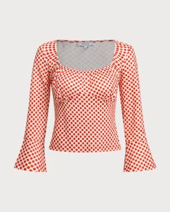 Red Polka Dot U-Neck Bell Sleeve Tee