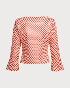 Red Polka Dot U-Neck Bell Sleeve Tee