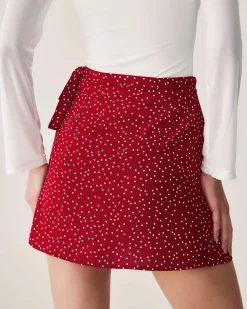 Red Polka Dot Wrap Mini Skirt