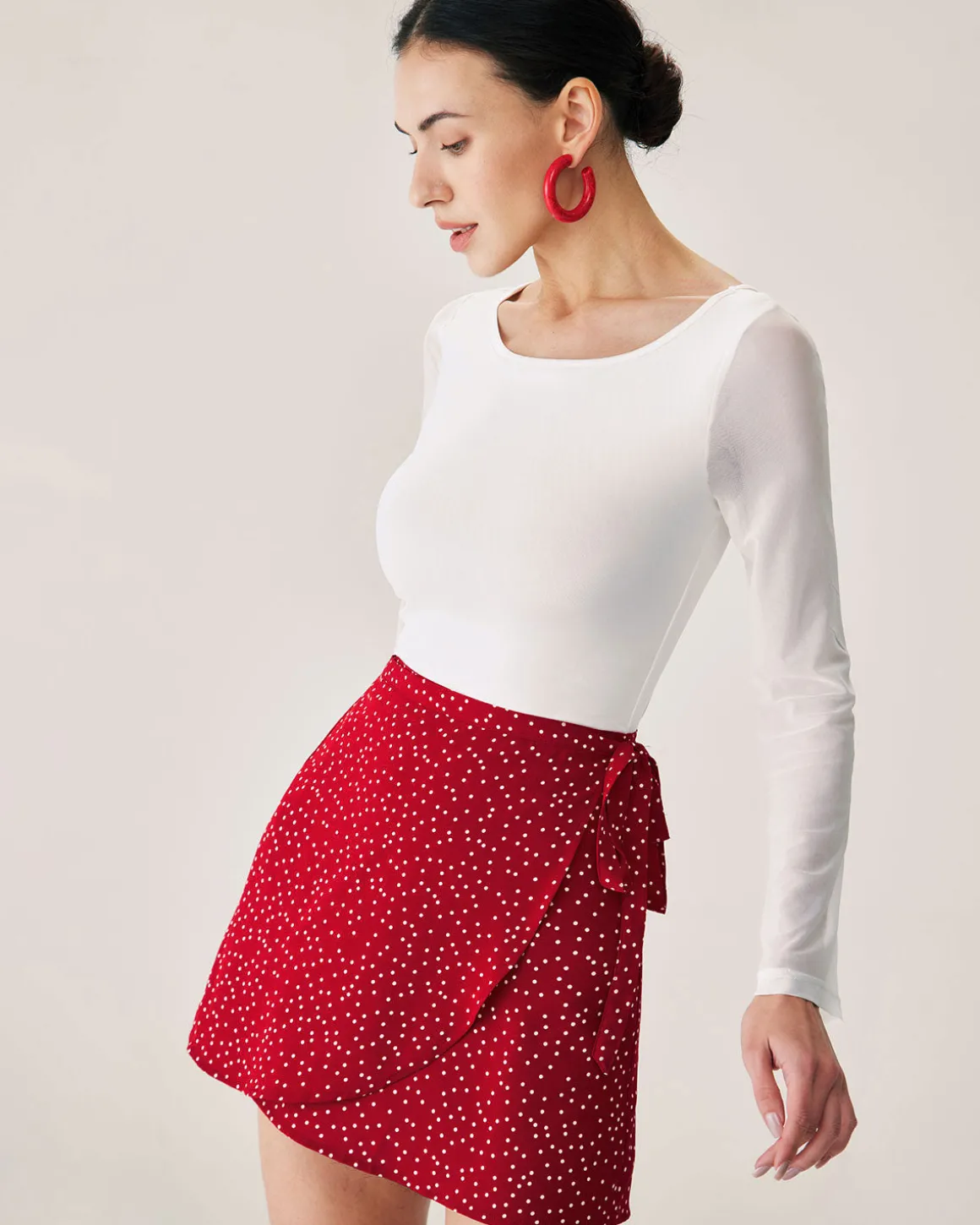 Red Polka Dot Wrap Mini Skirt