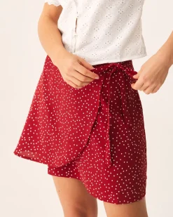 Red Polka Dot Wrap Mini Skirt