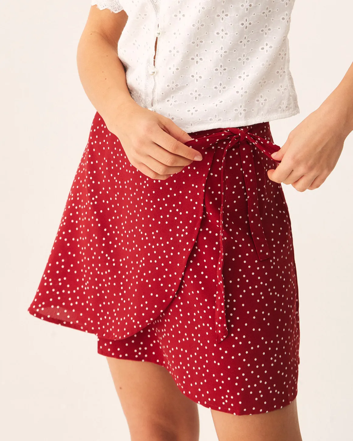 Red Polka Dot Wrap Mini Skirt