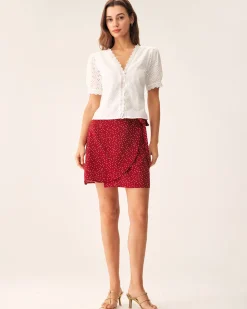 Red Polka Dot Wrap Mini Skirt
