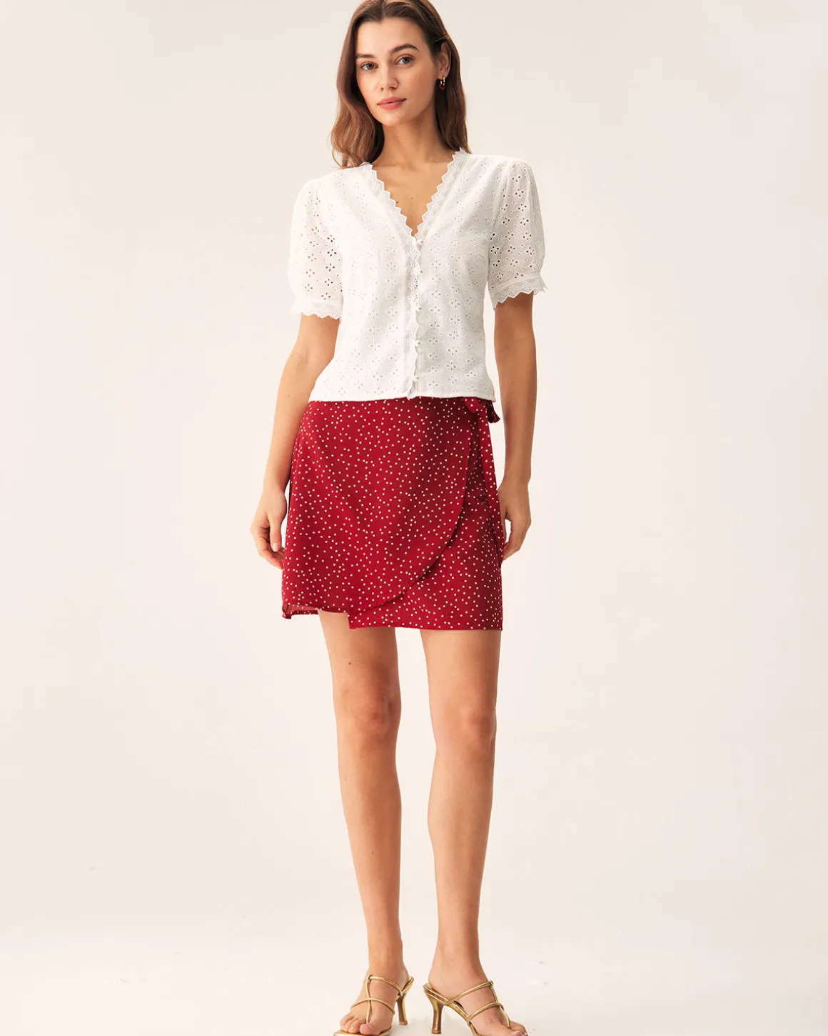 Red Polka Dot Wrap Mini Skirt