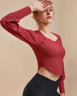 Red Round Neck Long Sleeve Top