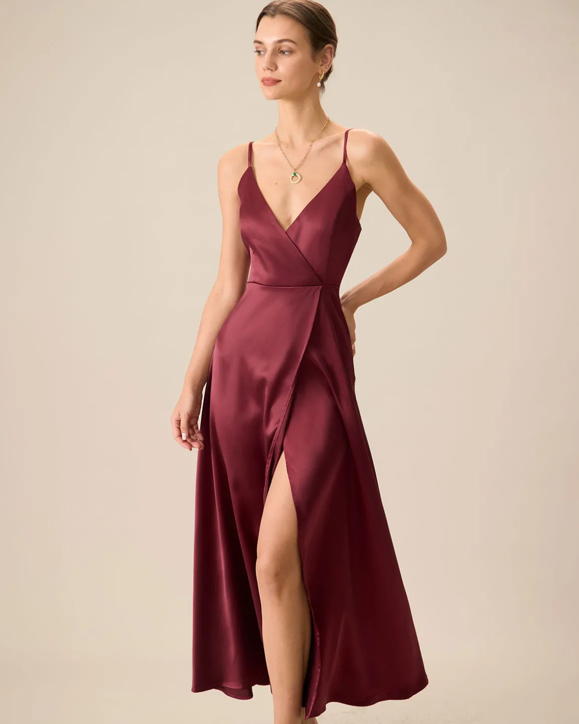 Red Satin Slit Maxi Dress