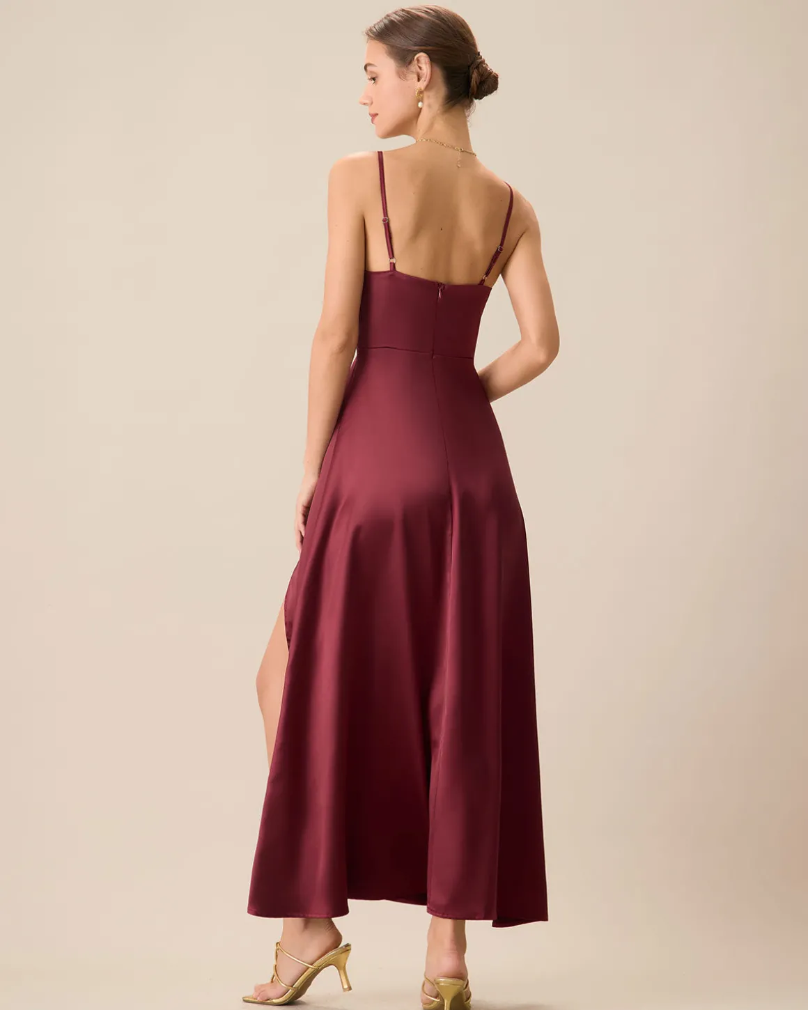 Red Satin Slit Maxi Dress