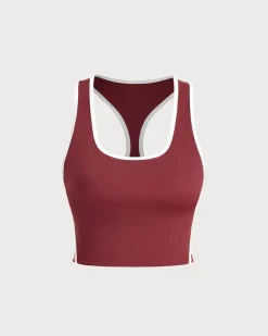 Red Scoop Neck Yoga Tank Top - Light Support