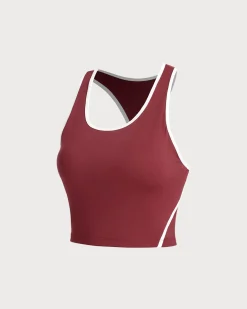 Red Scoop Neck Yoga Tank Top - Light Support