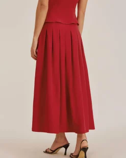 Red Skirt Two Piece Set