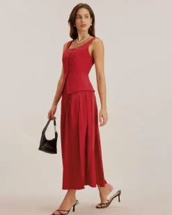 Red Skirt Two Piece Set