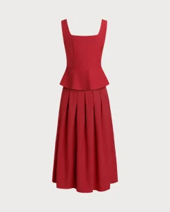 Red Skirt Two Piece Set