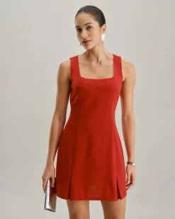 Red Square Neck A-Line Mini Dress