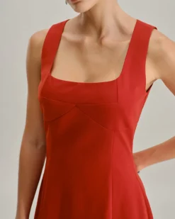 Red Square Neck A-Line Mini Dress