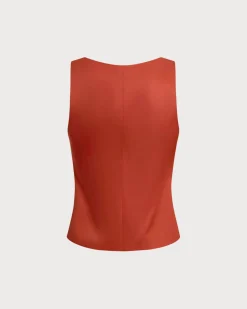 Red Square Neck Button Vest