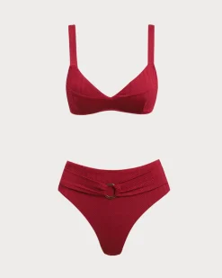 Red Square Neck O-Ring Bikini Set