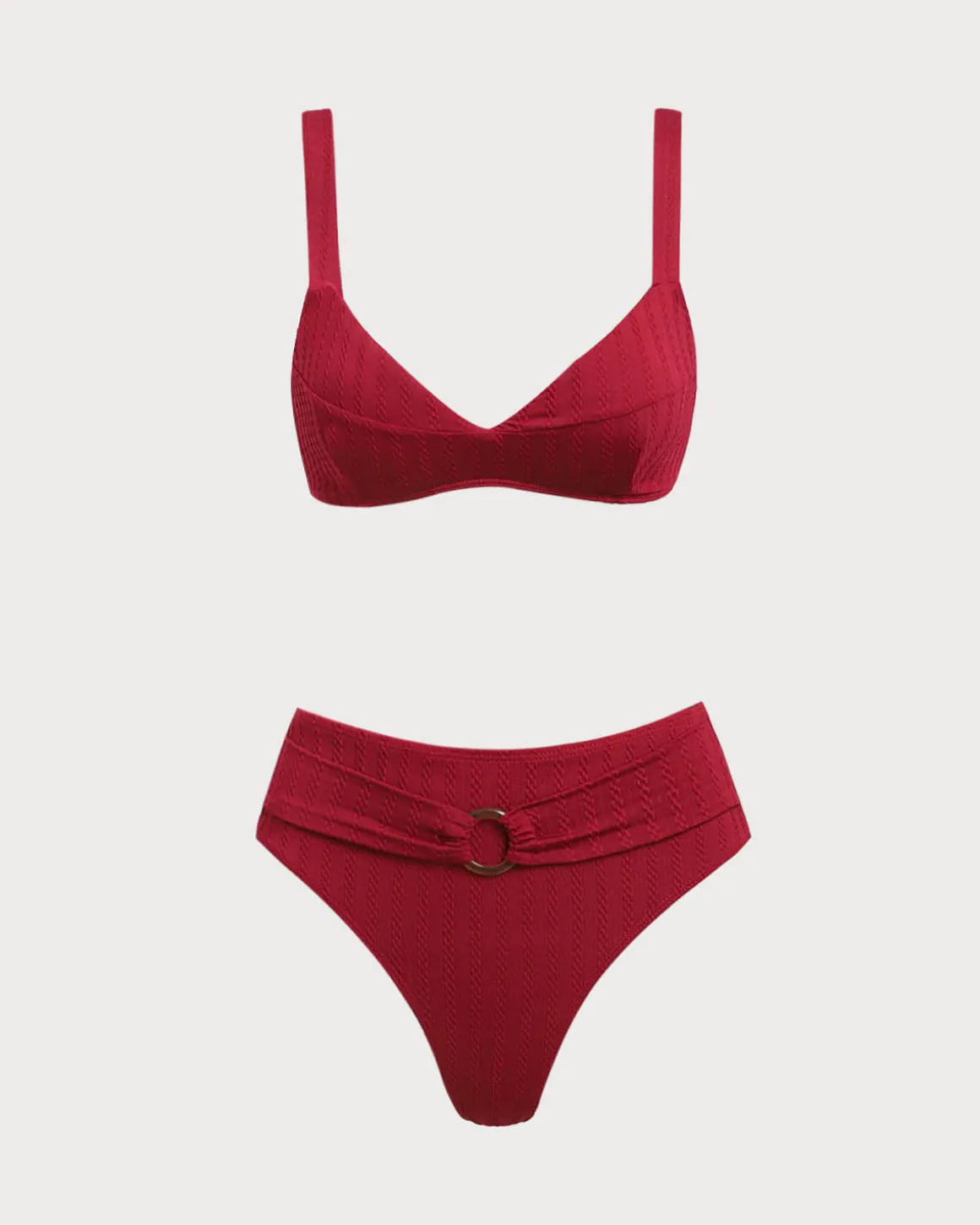 Red Square Neck O-Ring Bikini Set