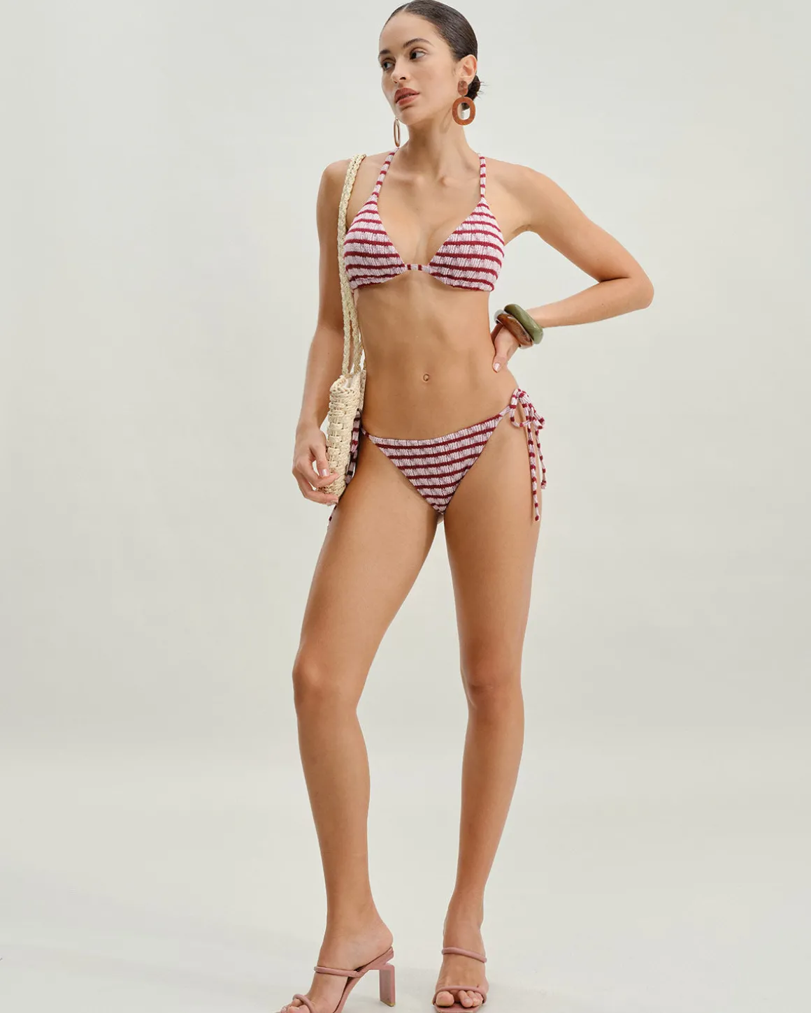 Red Striped Triangle Bikini Set