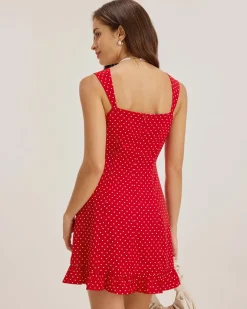 Red Sweetheart Neck Ruffle Slip Mini Dress