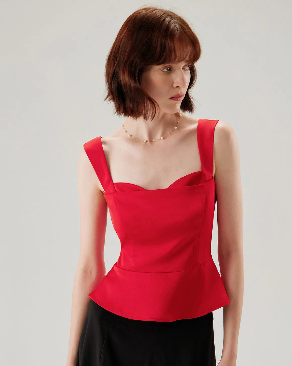 Red Sweetheart Neck Ruffle Tank Top