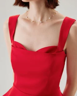 Red Sweetheart Neck Ruffle Tank Top