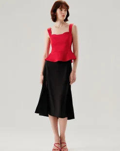 Red Sweetheart Neck Ruffle Tank Top