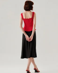 Red Sweetheart Neck Ruffle Tank Top