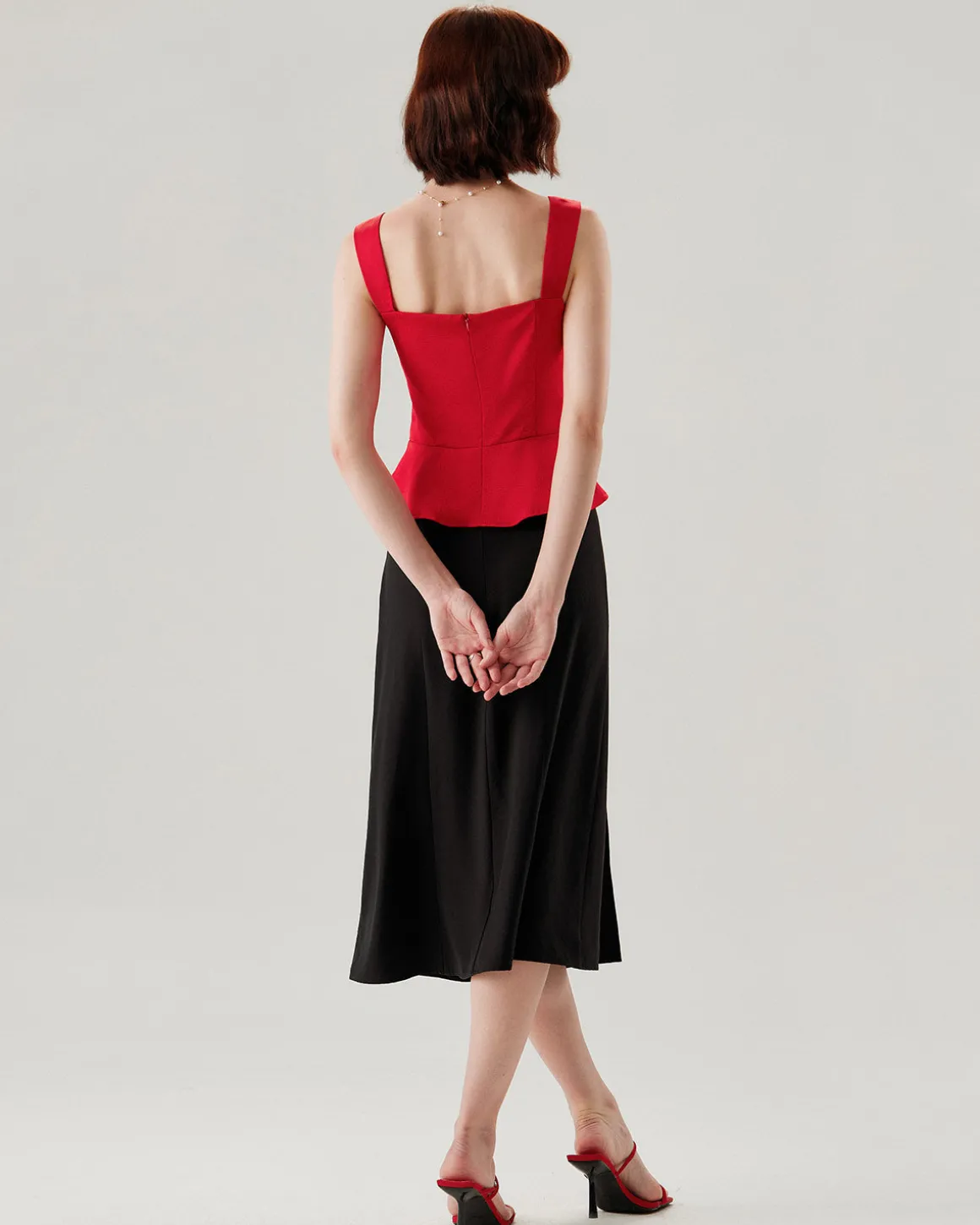 Red Sweetheart Neck Ruffle Tank Top