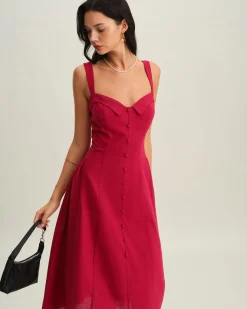 Red Sweetheart Neck Slip Midi Dress