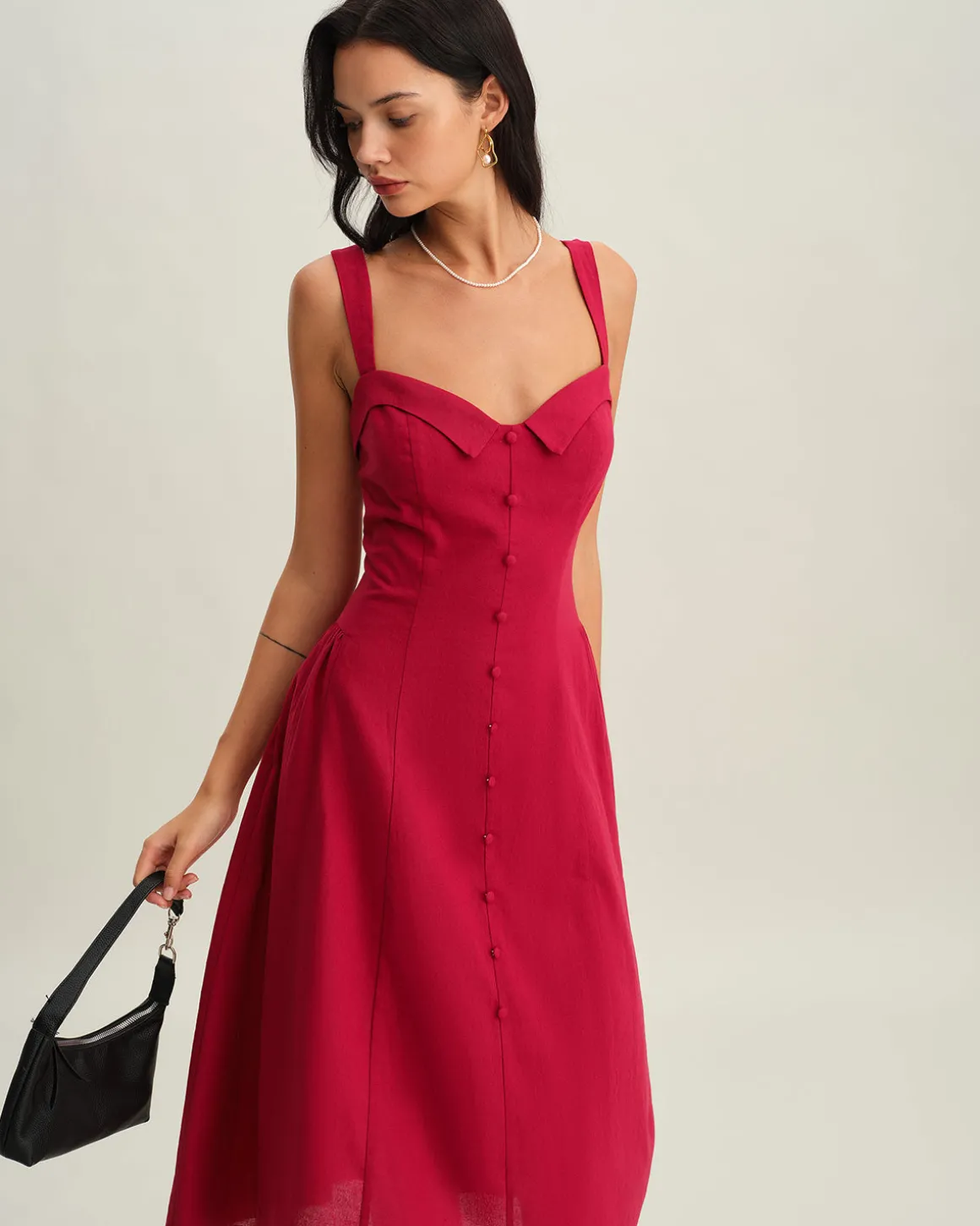 Red Sweetheart Neck Slip Midi Dress