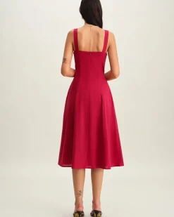 Red Sweetheart Neck Slip Midi Dress